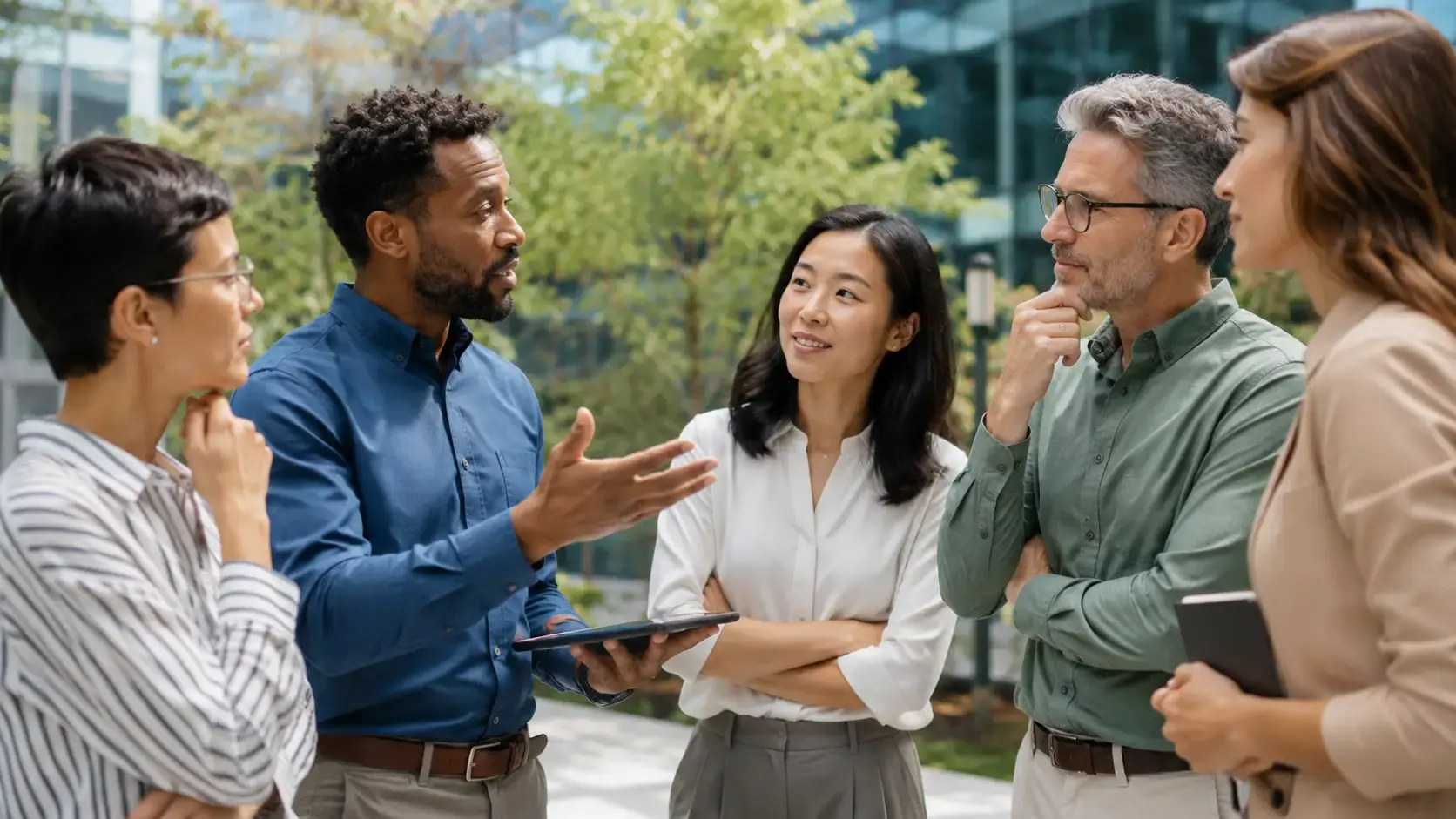Employees communicating
